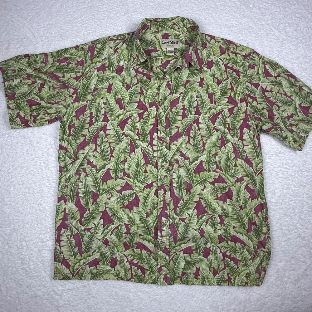 Lot of 2 Cooke Street Men's Large Blue Green Cotton Short Sleeve Hawaiian Shirts - Picture 7 of 12